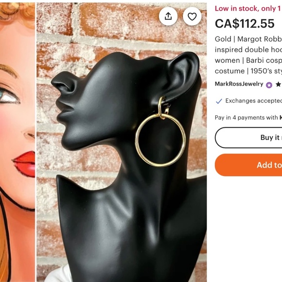 LE Barbiecore Goldtone Double Hoop Earrings - Picture 2 of 3